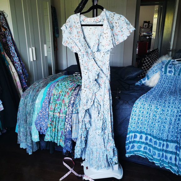 Floral Blue Wrap Dress - Picture 3 of 6